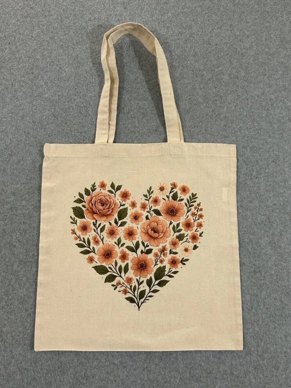 Floral Heart Graphic Eco-Friendly Reusable Shopping Tote Bag Cottagecore Boho